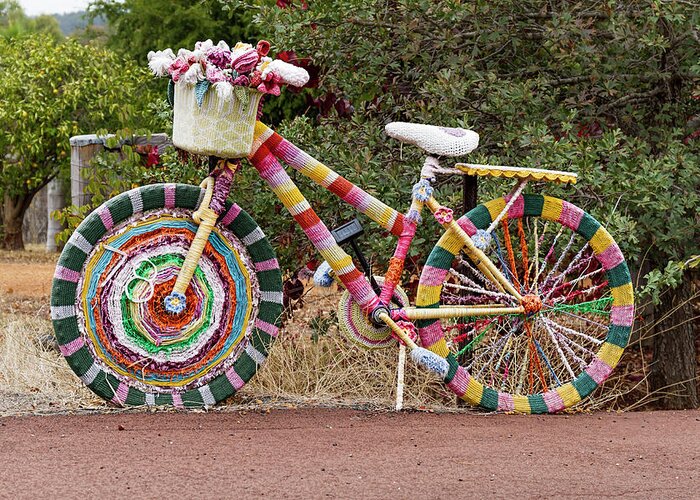 Knitting Greeting Card featuring the photograph The Knitted Bike by Elaine Teague