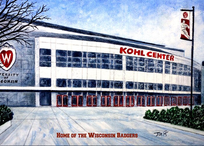 Basketball Greeting Card featuring the painting The Kohl Center by Thomas Kuchenbecker