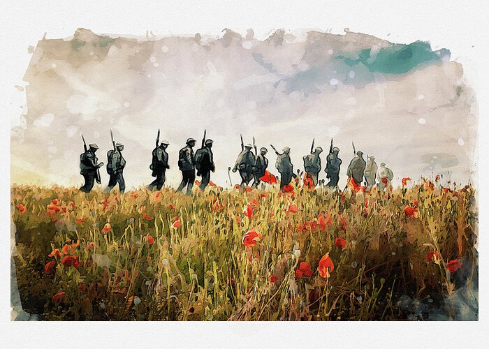 Soldiers And Poppies Greeting Card featuring the digital art The Last March by Airpower Art