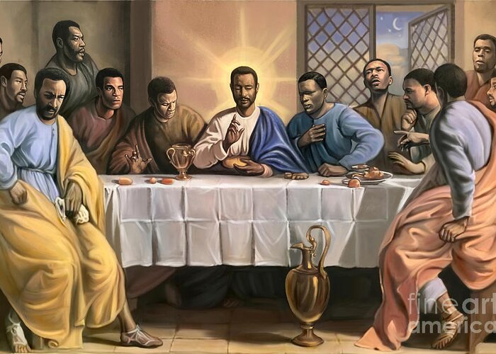 The Last Supper Greeting Card featuring the digital art The Last Supper - African American Culture Illustration Art - Amazing Gift for Merry Christmas - Get by GraffiiArts