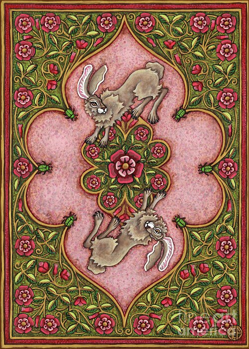 Hare Greeting Card featuring the painting The Legend of Hare Terra. Illuminated Book Cover. Rose by Amy E Fraser