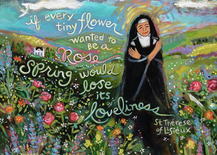 Jen Norton Greeting Card featuring the painting The Little Flower, St. Therese of Lisieux by Jen Norton