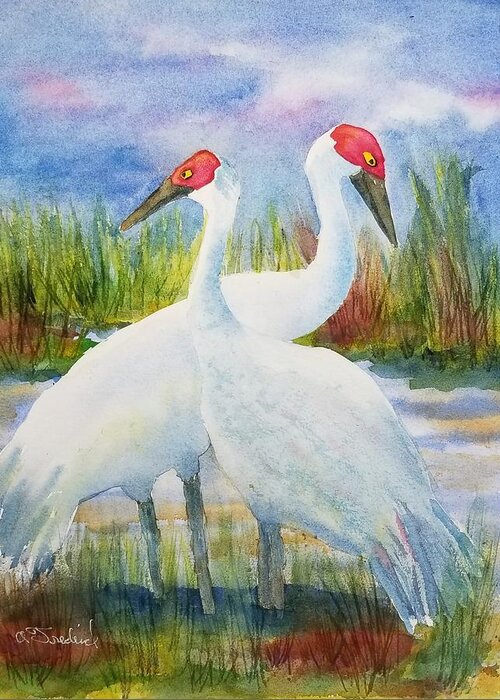 Sandhill Cranes Greeting Card featuring the painting The Locals by Ann Frederick