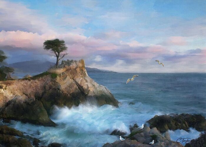Cypress Point Greeting Card featuring the mixed media The Lone Cypress at Cypress Point by Colleen Taylor