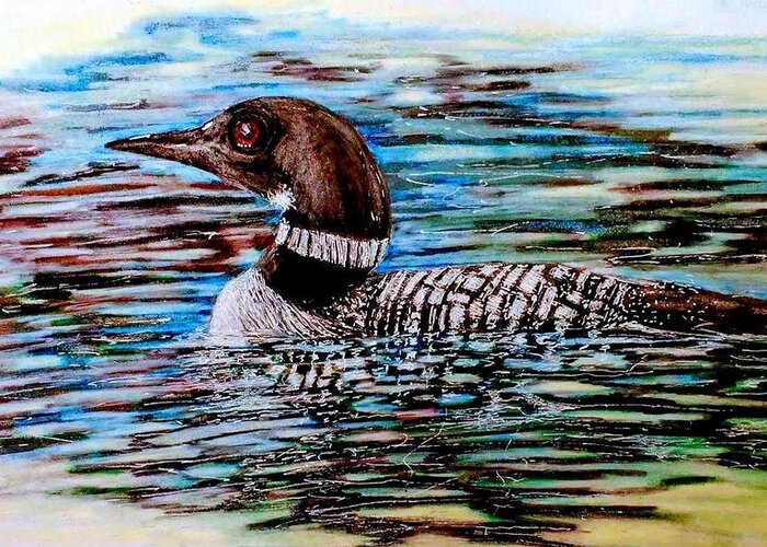 Loon Greeting Card featuring the drawing The Loon by Marysue Ryan