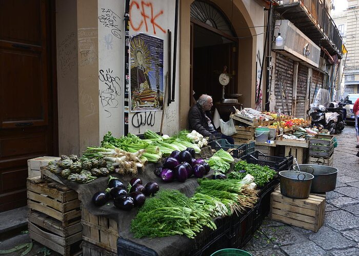 Market Greeting Card featuring the photograph The Market in Palermo, Sicily by Regina Muscarella