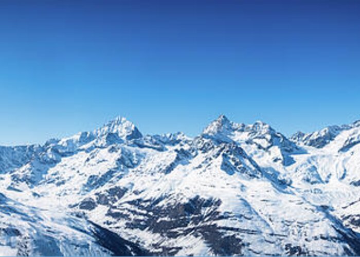Alpine Greeting Card featuring the photograph The Matterhorn and Swiss Mountains Panorama by Rick Deacon