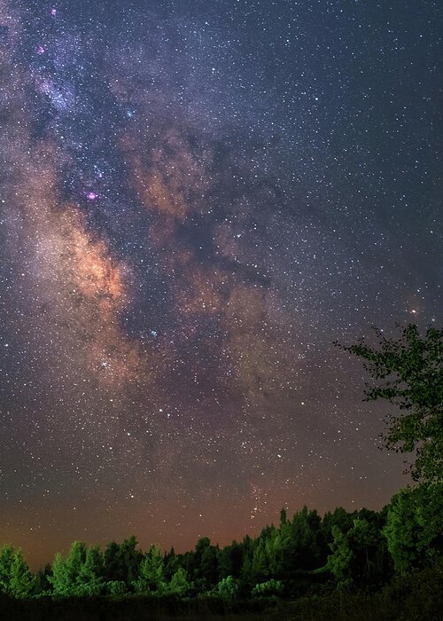 Milky Way Greeting Card featuring the photograph The Milky Way Over A Forest by Alexios Ntounas