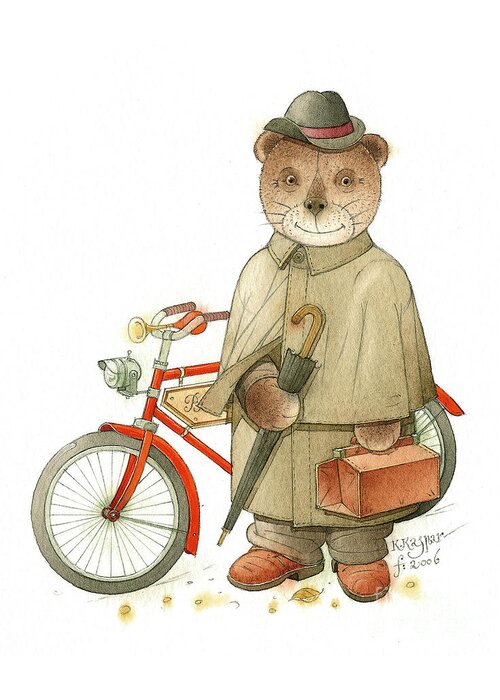 Bear Party Bike Doctor Crime Detective Investigation Animals Evening Greeting Card featuring the drawing The Missing Picture19 by Kestutis Kasparavicius