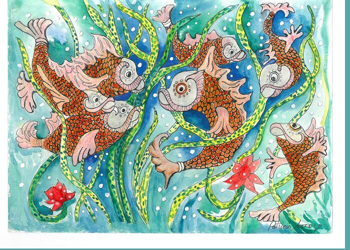Koi Fish Greeting Card featuring the painting The Modern Koi by Patricia Arroyo