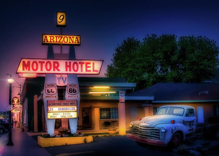 Route 66 Greeting Card featuring the photograph The Motor Hotel, Williams AZ by Micah Offman