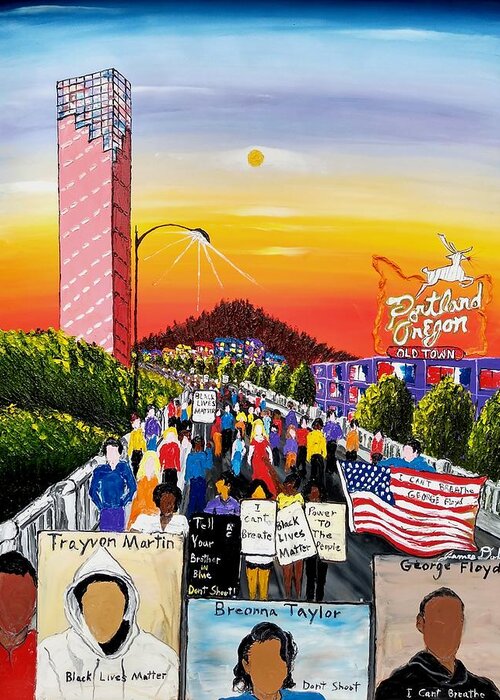Black Lives Matter Greeting Card featuring the painting The Movement by Dunbar's Local Art Boutique