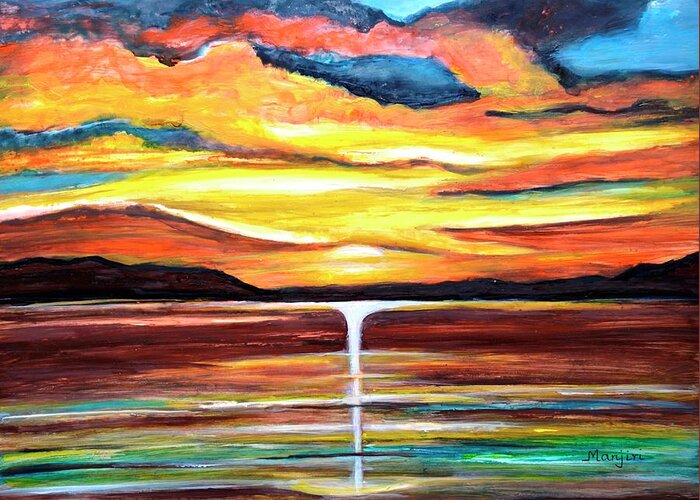 Sunrise Greeting Card featuring the painting The New Sunrise vibrant acrylic painting by Manjiri Kanvinde