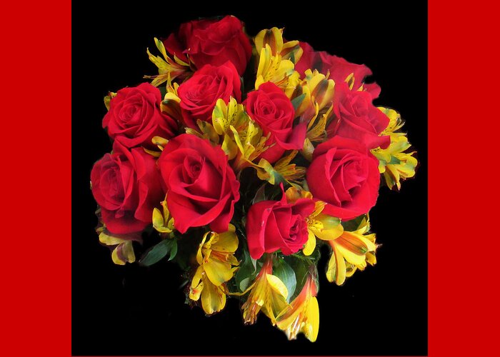 Small Red Rose Bouquet With Yellow Tiger Lilies Greeting Card featuring the photograph The Nosegay by David Zimmerman
