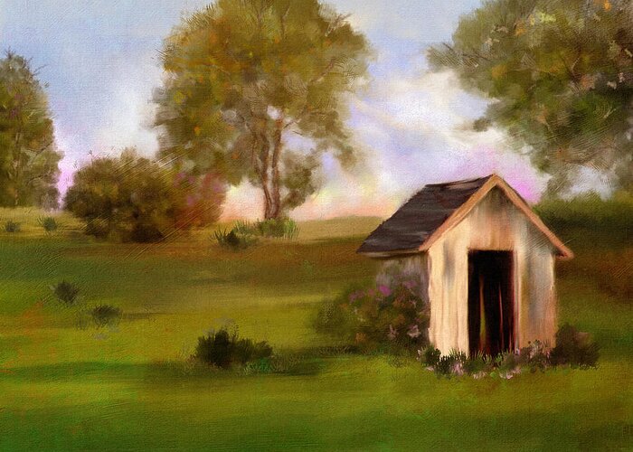 Outhouse Greeting Card featuring the digital art The Old Outhouse by Mary Timman