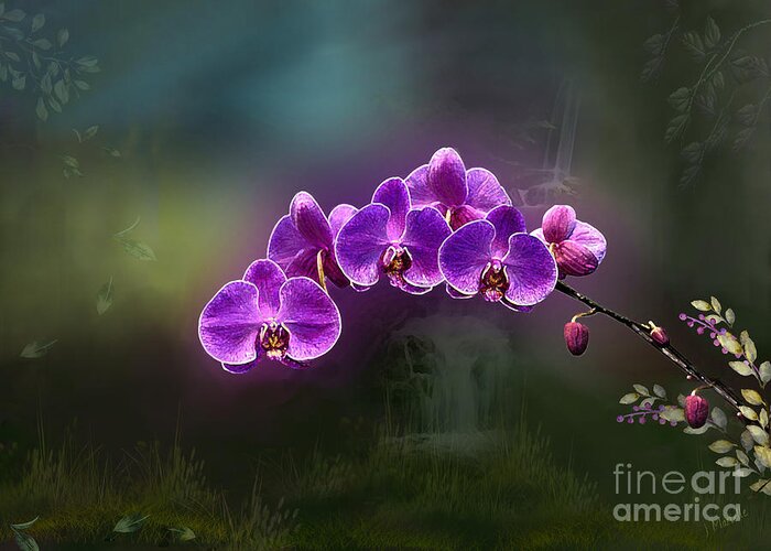 Akaka Falls Greeting Card featuring the digital art The Orchids of Akaka Falls by J Marielle