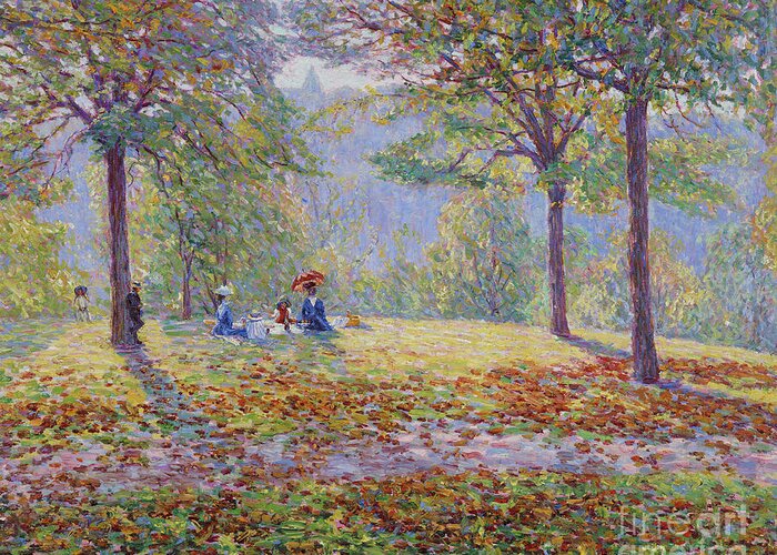 The Picnic Greeting Card featuring the painting The Picnic by Wynford Dewhurst