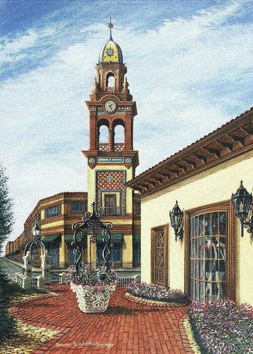 Architectural Cityscape Greeting Card featuring the painting The Plaza Times Building by George Lightfoot