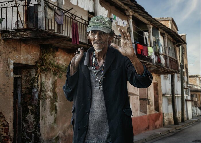 Santiago Greeting Card featuring the photograph The Poet of the french quarter by Micah Offman