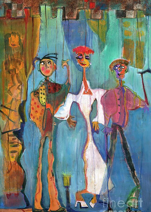 The Puppets Greeting Card featuring the painting The Puppets by Cherie Salerno