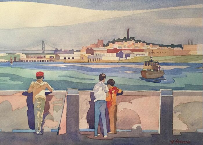 San Francisco Greeting Card featuring the painting The Red Cap View of San Francisco by Robert Stevens