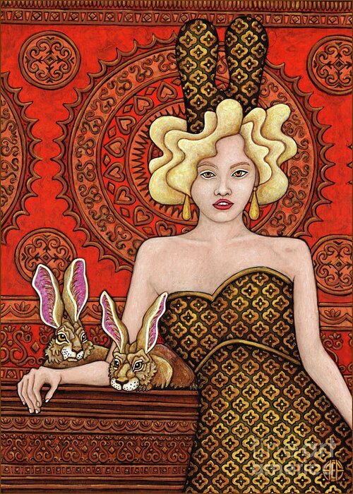 Hare Greeting Card featuring the painting The Red Room Mantel by Amy E Fraser