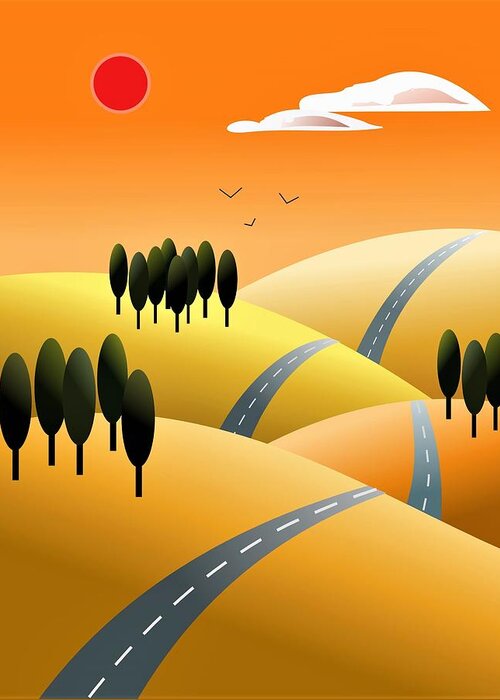 Landscape Greeting Card featuring the digital art The road to nowhere by Fatline Graphic Art