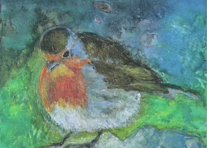 Robin Greeting Card featuring the painting The Robin Bird by Vibeke Moldberg