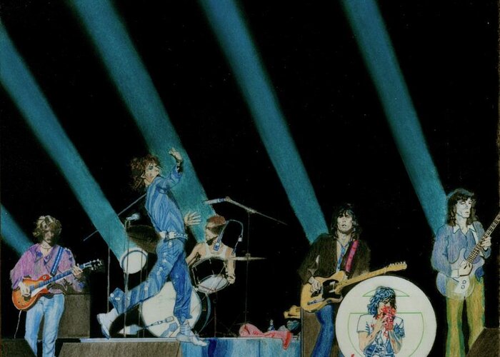 Colored Pencil Greeting Card featuring the drawing The Rolling Stones Live 1972 by Sean Connolly