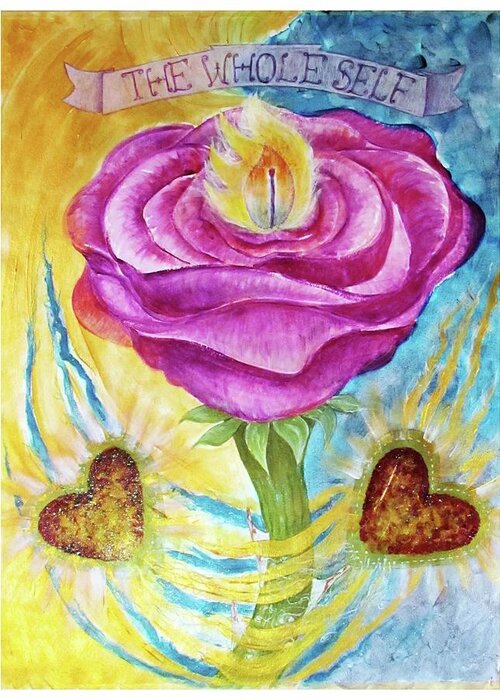 Am I Greeting Card featuring the painting The Rose and Its Thorns Love the Whole Self by Feather Redfox