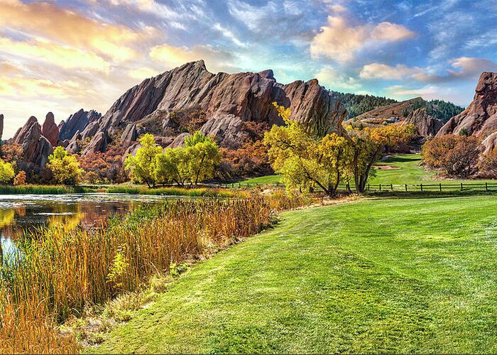 Arrowhead Greeting Card featuring the photograph The Roxborough Arrowhead Golf Club in Littleton, Colorado- Fall Season In Roxborough State Park Park by OLena Art