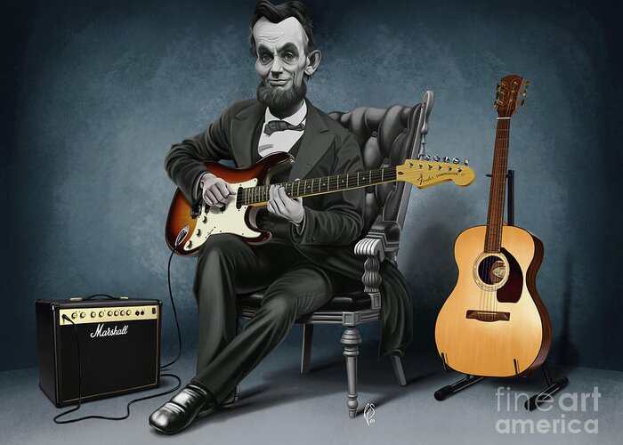 Abraham Lincoln Greeting Card featuring the digital art The Rushmores - Abe Riff by Rob Snow