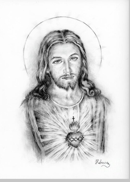 The Sacred Heart of Jesus Christ Drawing Greeting Card by Rebecca Mike
