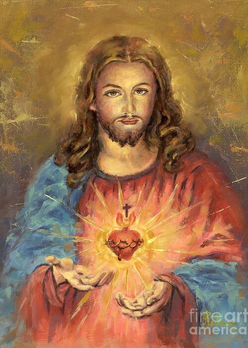 The Sacred Heart of Jesus Christ Number Nine Greeting Card by Rebecca Mike