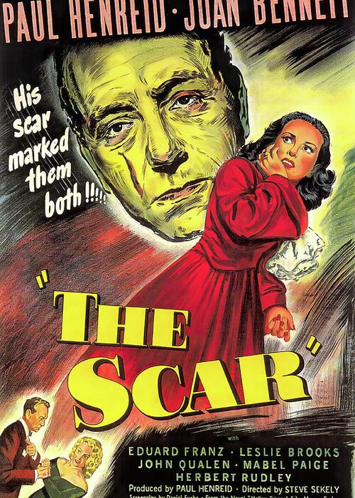 Paul Greeting Card featuring the mixed media ''The Scar'' with Paul Enried and Joan Bennett, 1948 by Stars on Art