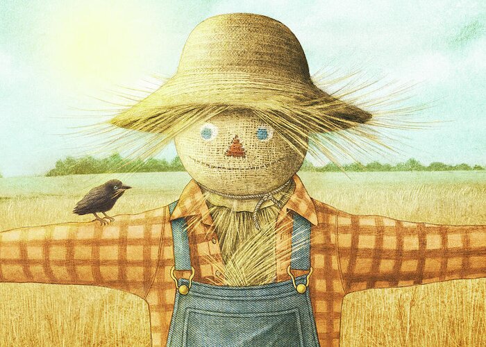 Scarecrow Greeting Card featuring the drawing The Scarecrow by Eric Fan