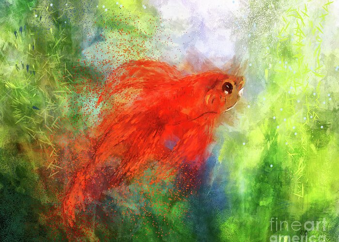 Fish Greeting Card featuring the digital art The Scarlet Veiltail by Lois Bryan