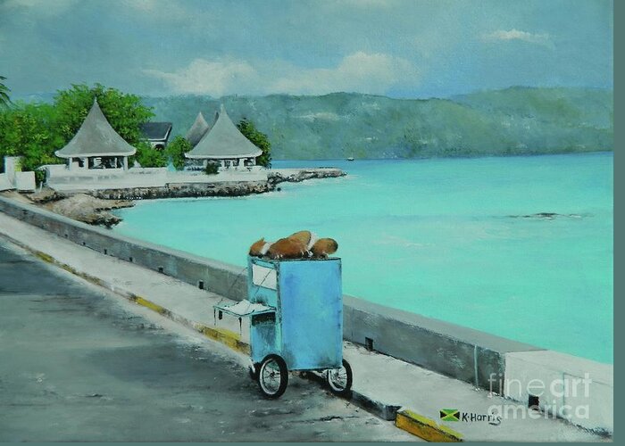 Tropical Landscape Greeting Card featuring the painting The Sea Wall by Kenneth Harris