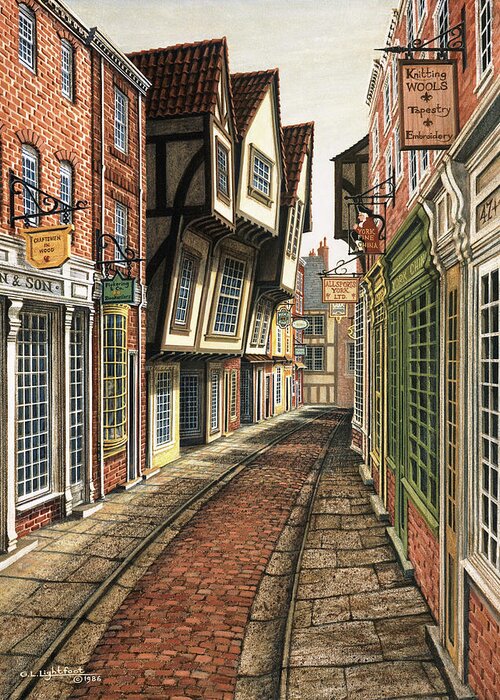 Architectural Cityscape Greeting Card featuring the painting The Shambles, York, England by George Lightfoot