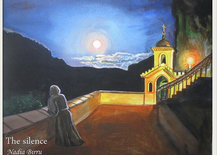 Chapel Greeting Card featuring the painting The Silence by Nadia Birru