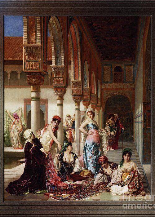 Silk Market Greeting Card featuring the painting The Silk Market by Edouard Frederic Wilhelm Richter by Rolando Burbon