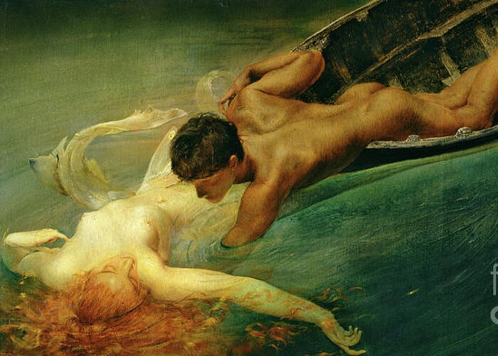 The Siren Greeting Card featuring the painting The Siren, Green Abyss by Giulio Aristide Sartorio
