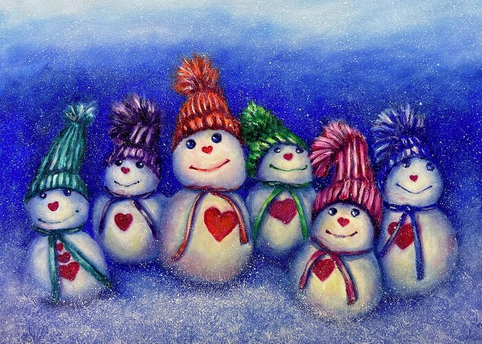 Snowmen Greeting Card featuring the painting The Snockies by Shannon Grissom