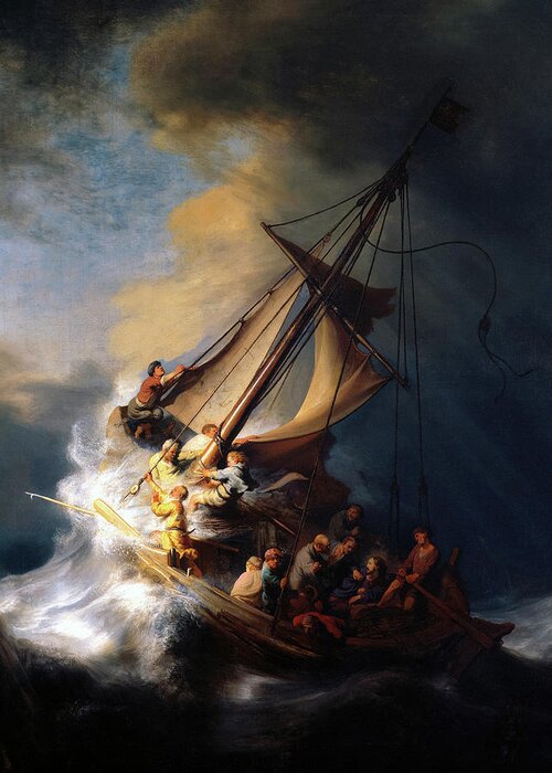 Rembrandt Van Rijn Greeting Card featuring the painting The Storm on the Sea of Galilee, miracle of Jesus, 1633 by Rembrandt