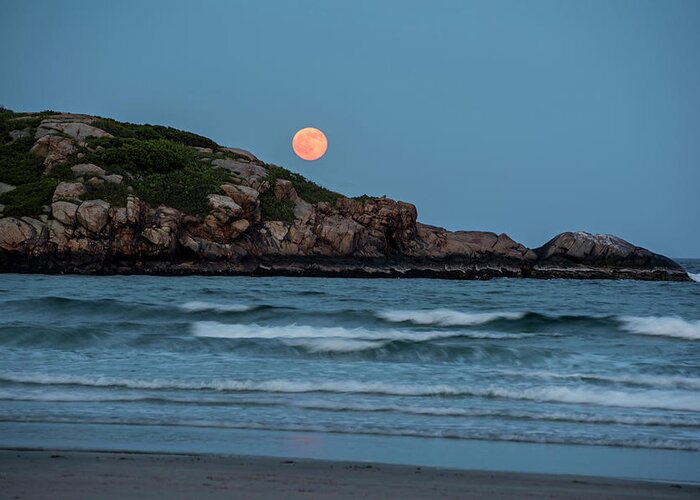 Gloucester Greeting Card featuring the photograph The Strawberry Moon rising over Good Harbor Beach Gloucester MA Island by Toby McGuire
