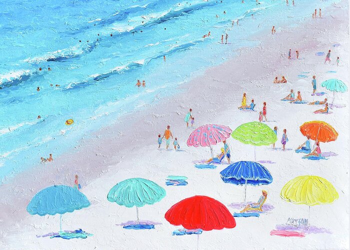 Beach Greeting Card featuring the painting The summer heat - beach scene by Jan Matson