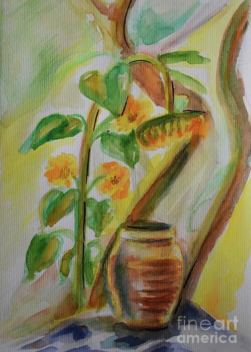 Painting Greeting Card featuring the painting The Sunflower dreams In The Shade by Leonida Arte