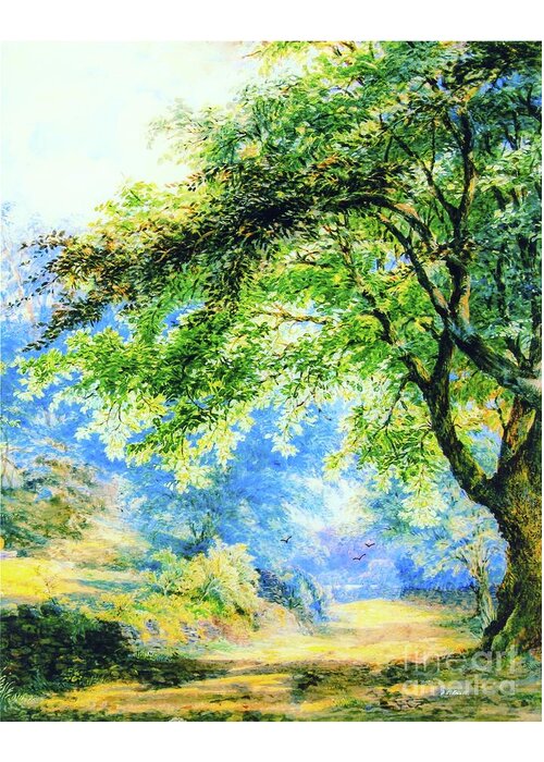 Landscape Greeting Card featuring the painting The Sunshine Path by Jane Small