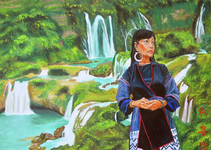 For Her Greeting Card featuring the painting The tour guide by Thu Nguyen