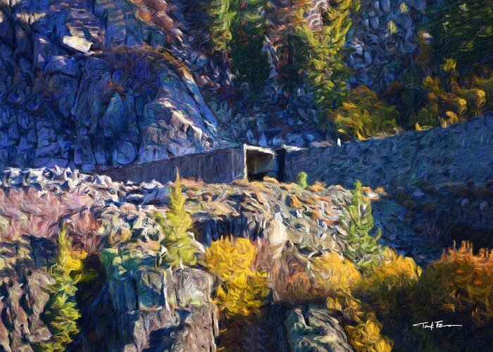 Landscape Greeting Card featuring the painting The Train Tunnel at Donner Pass, California by Trask Ferrero